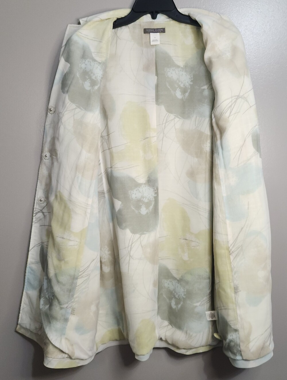 Sigrid Olsen Women's Light Yellow Tweed Coat with Silk Floral Lining Size 14 - Picture 6 of 11